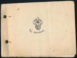 1947 Leánycserkész füzetke, 36 kézzel írt oldalon cserkész- és egyéb dalok szövegeivel, kissé foltos papírkötésben