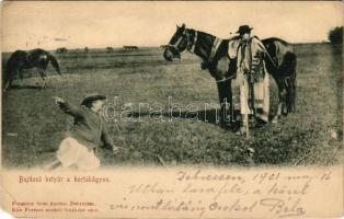 1901 Hortobágy, bujdosó betyár a Hortobágyon, magyar folklór. Pongrácz Géza kiadása, Kiss Ferenc eredeti fényképe után (EM)