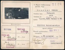 1938 Bp., Magyar Sakkszövetség által kiállított fényképes igazolvány a Tungsram Sakkosztálya versenyzője részére