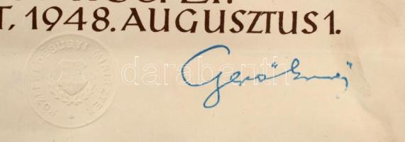 1948 Emléklap a Margit híd újjáépítésében való részvételért, Kismarty-Lechner Loránd (1883-1963) épí...