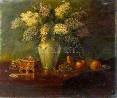 Olvashatatlan jelzéssel: Csendélet ékszerládikával. Olaj, karton. Apró felületi sérülésekkel. 32x38 cm