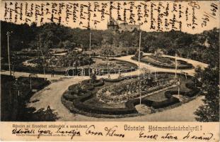 1902 Hódmezővásárhely, részlet az Erzsébet sétányból a színkörrel, színház. Grossmann Benedek utóda kiadása (fl)