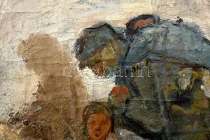 Tornyai jelzéssel: Vonuló társaság. Olaj, vászon. Vakráma nélkül. Törésnyomokkal (korábban feltehető...