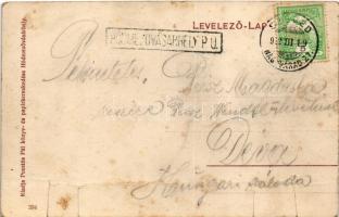 1912 Hódmezővásárhely, sétatér a kaszinóval. Posztós Pál kiadása + "SZEGED - NAGYVÁRAD 27."...