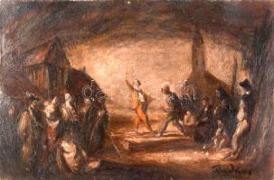 Rudnay Gyula (1878-1957): Vándorszínészek. Olaj, karton, jelzett, restaurált, apró felületi sérülésekkel, 31×45 cm