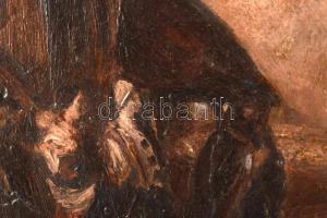 Rudnay Gyula (1878-1957): Vándorszínészek. Olaj, karton, jelzett, restaurált, apró felületi sérülése...