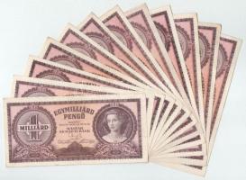 1946. 1.000.000.000P (12x), közte "R 344 000452" + "R 218 000693" + közte 2x sorszámkövetők "R 235 020601 - R 235 020602" T:XF-F, szép papír, a sorszámkövető pár gúnyrajzos / firkás Adamo P28