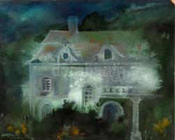 Jozefka Antal (1935-): Rejtélyes ház. Olaj, farost. Jelzett. Jobb sarkában apró sérüléssel. 28x35 cm