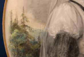 Josef Burda (1827-): Divatos fiatal hölgy, 1860. Akvarell, ceruza, papír. Jelzett. Dekoratív fakeret...