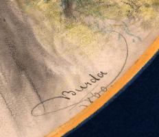 Josef Burda (1827-): Divatos fiatal hölgy, 1860. Akvarell, ceruza, papír. Jelzett. Dekoratív fakeret...