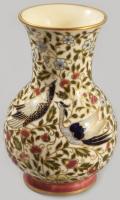 Zsolnay madaras kis váza. Öttornyos, máza alatti pecséttel, ca 1890. Kézzel festett, jelzett, hajszálrepedéssel 11 cm