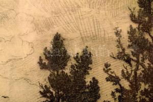 Gross Arnold (1929-2015): Árvíz utáni építkezés. Színezett rézkarc, papír, jelzett. 18,5x24 cm Üvege...