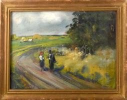 Olvashatatlan jelzéssel: Találkozás. Olaj, karton. 30x40 cm Üvegezett fakeretben.