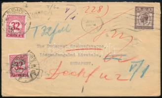 1929 Levél Londonból Budapestre többször továbbküldve és portózva / Cover from London to Budapest with postage due