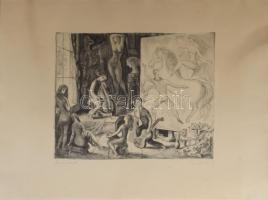 Szabó Vladimír (1905-1991): Művészek. rézkarc, papír, jelzett, lapszéli apró foltokkal, 24,5x29 cm