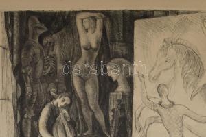 Szabó Vladimír (1905-1991): Művészek. rézkarc, papír, jelzett, lapszéli apró foltokkal, 24,5x29 cm