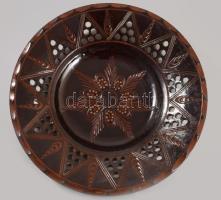 Óbánya, Teimmel István mázas kerámia fali dísztál, jelzett, apró mázhibákkal d: 34 cm