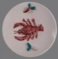 Csiszár, Tata rákos tál, plasztikus, kézzel festett mázas kerámia, jelzett, hibátlan d: 22 cm