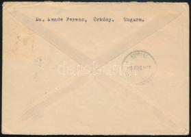 1957 Ajánlott expressz légi levél Romániába "ÖRKÉNY" / Registered airmail express cover to...