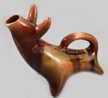 Yaszilkiv mázas kerámia, bika formájú majolika kiöntő, jelzett, hibátlan d25x26 cm