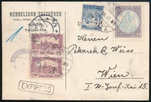 1925 Expressz levelezőlap 12.400K bérmentesítéssel (1 bélyeg sérült) / Express postcard with 12.400K franking (1 stamp damaged) "GYŐR" - Wien