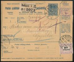 1922 Csomagszállító 9 db Hivatalos bélyeggel / Parcel card with official stamps