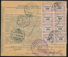 1922 Csomagszállító 9 db Hivatalos bélyeggel / Parcel card with official stamps