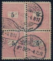 1899 5kr négyestömb 12 : 11 3/4 fogazással, B1 vízjelállással