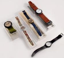 Swatch órák 4 db klf + 1 db Terra Lusso karóra, mind jó állapotban, nagyrészt eredeti tokkal