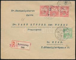1913 Ajánlott levél 4 db Turul bélyeggel Bécsbe "NYITRALUDÁNY" / Registered cover to Vienna