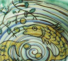 cca 1946, Gorka Géza (1895-1971), Zsolnay Manufaktúra: Halas tál. Kézzel festett, jelzett, hibátlan,...