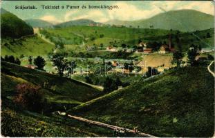 1917 Stájerlak, Steierlak, Stájerlakanina, Steierdorf, Anina; Tekintet a Panur és homokhegyre, gyár. Scheitzner Ig. kiadása / general view with mountain and factory (r)