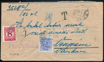 1935 Szombathelyről küldött levél Veszprémbe 28f portóval / Cover with postage due