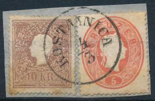 1858 10kr II. típus + 1861 5kr kivágáson (10.000)