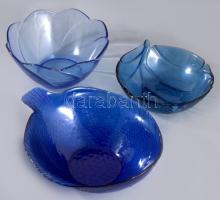 3 db kék üveg kínáló tál, 22-32 cm