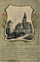 1906 Kassa, Kosice; Dóm és Orbán torony. Nyulászi Béla kiadása, szecessziós-virágos litho keret / cathedral, tower. Art Nouveau, floral litho frame (felületi sérülés / surface damage)
