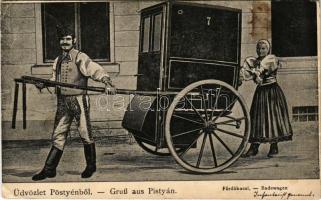 1912 Pöstyén, Piestany; Fürdőkocsi, infanterista. Gipsz H. kiadása / Badewagen / spa carriage (EB)