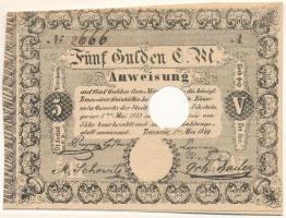 Temesvár 1849.05.01. 5G "A 2666" érvénytelenítő lyukasztással T:AU kis szakadások a lyuk körül Hungary / Temesvár (Timisoara) 1849. 5 Gulden "A 2666" cancelled with hole C:AU small tears around the hole Adamo TEM-1.1.1