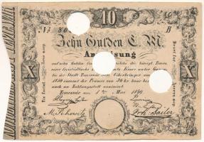 Temesvár 1849.05.01. 10G "B 80??" érvénytelenítő lyukasztásokkal T:F szép papír / Hungary / Temesvár (Timisoara) 1849. 10 Gulden "B 80??" cancelled with holes C:F fine paper Adamo TEM-1.2