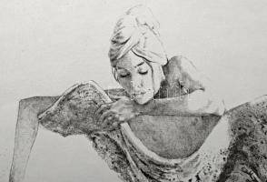 Párkányi Raab Péter (1967-): Leány gyöngysorral. Cinkográfia, papír, jelzett, számozott: 100/23, 30x...