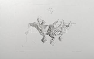 Párkányi Raab Péter (1967-): Leány gyöngysorral. Cinkográfia, papír, jelzett, számozott: 100/25, 30x41 cm.