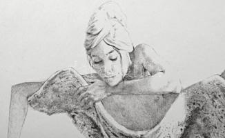 Párkányi Raab Péter (1967-): Leány gyöngysorral. Cinkográfia, papír, jelzett, számozott: 100/25, 30x...