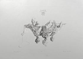 Párkányi Raab Péter (1967-): Leány gyöngysorral. Cinkográfia, papír, jelzett, számozott: 100/25, 30x...