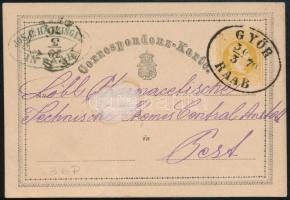 1870 2kr díjjegyes levelezőlap / PS-card "GYŐR / RAAB"