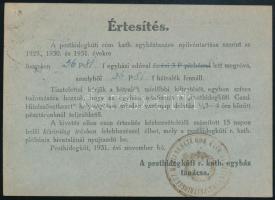 1931 Nyomtatvány 2f bérmentesítéssel Pesthidegkútról Budapestre, 16f portóval ellátva / Printed matt...