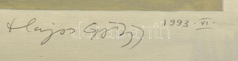 Olajos György (1953-): Gubbasztók (Mezőtúr), 1993. Akvarell, papír, jelzett és datált (Olajos György...