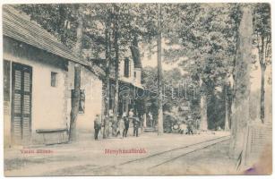 Menyháza, Monyásza, Moneasa; vasútállomás. Fái Károly kiadása / railway station (fl)