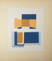 Mark (Márkus), Anna (1928-): Konstruktivista kompozíció. Szitanyomat, papír, jelzett, művészpéldány E.A. jelzéssel. 45×34 cm