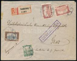 1920 Ajánlott cenzúrázott expressz levél 4 db bélyeggel / Registered censored express cover to Graz