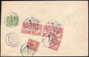 1913 Ajánlott expressz levél Budapestről Bécsbe 7 db Turul bélyeggel / Registered express cover from Budapest to Vienna